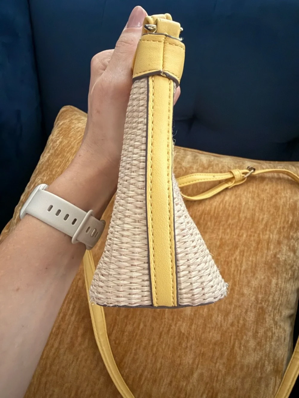 Nanette Lepore Woven Straw Crossbody with Yellow Trim